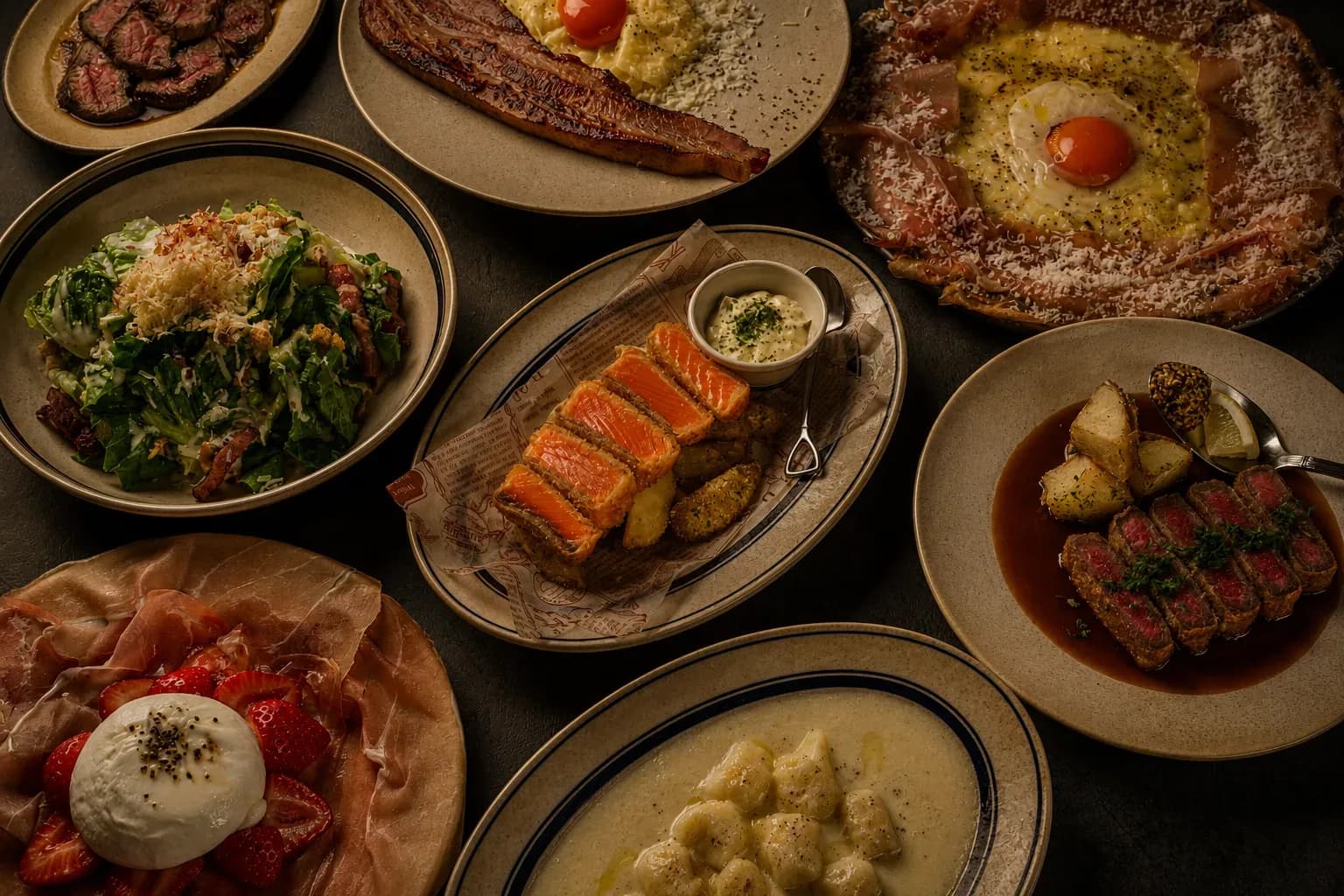 テーブルいっぱいに並んだ立川ビアホールの料理